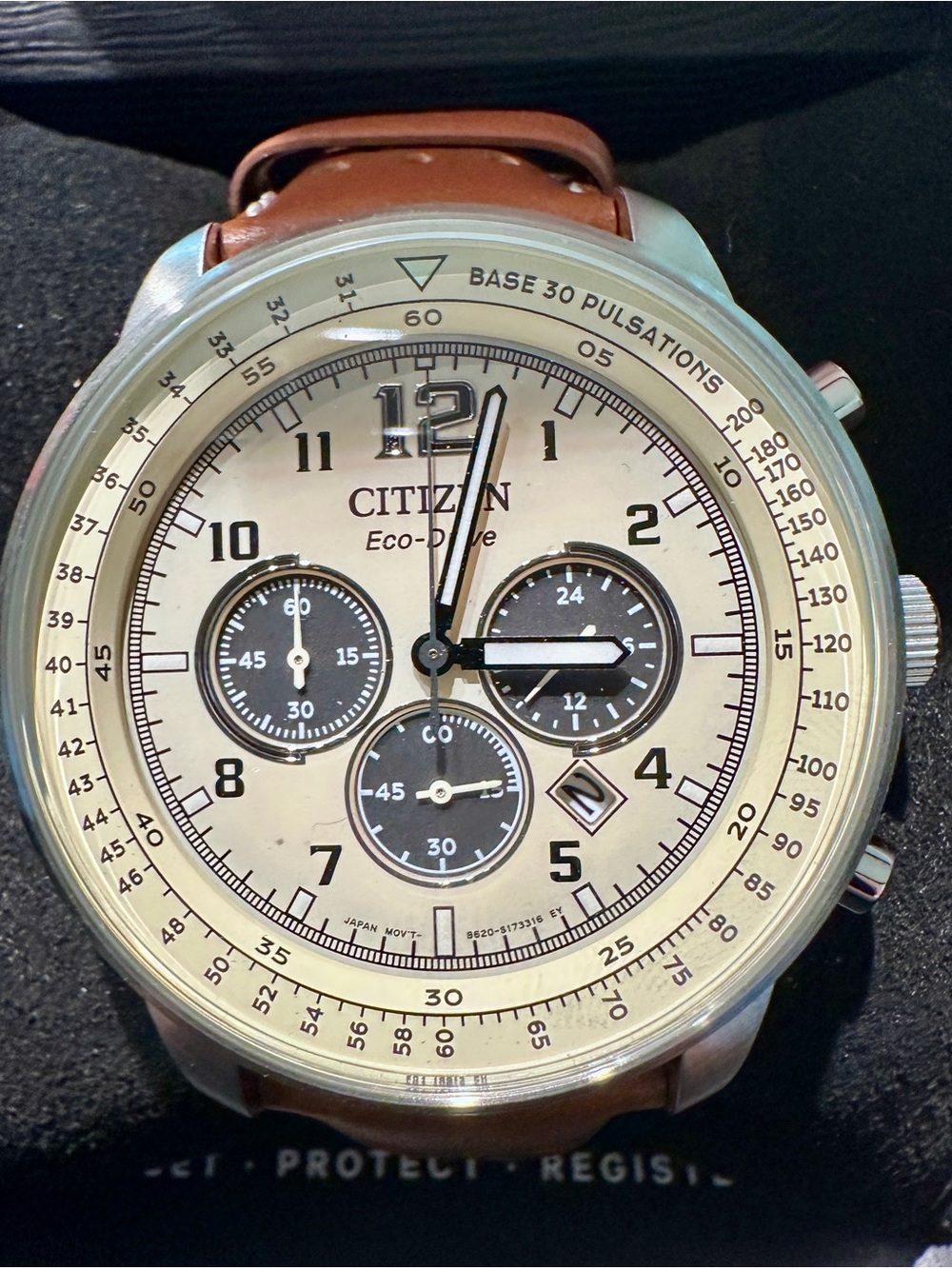 Citizen Men's Tan Leather Strap Chronograph Watch with Cream Dial - Picture 3 of 5